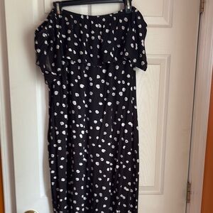 Lane Bryant Black and White Off-Shoulder Flutter Sleeve Dress